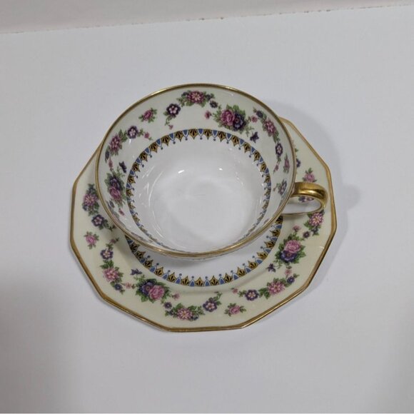C. Ahrenfeldt Limoges France Cup Saucer Pink & Blue Flowers Gold Trim - Picture 4 of 12